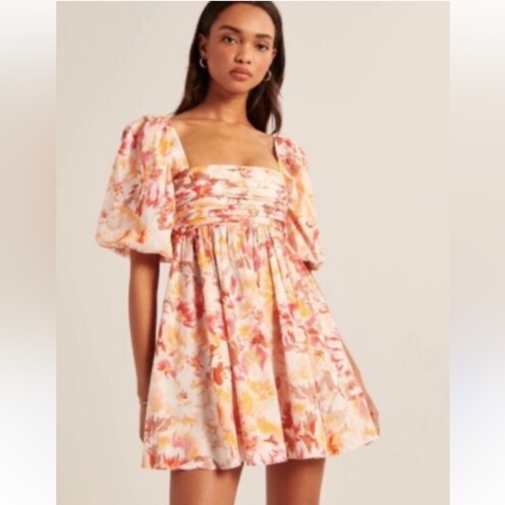 Abercrombie & Fitch Emerson Poplin Puff Sleeve Floral Mini Dress Size SP